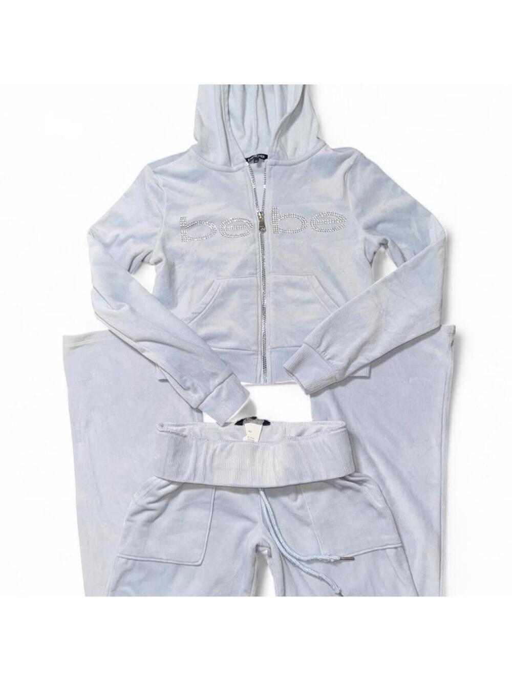 Vintage Bebe light blue velour rhinestone tracksuit set